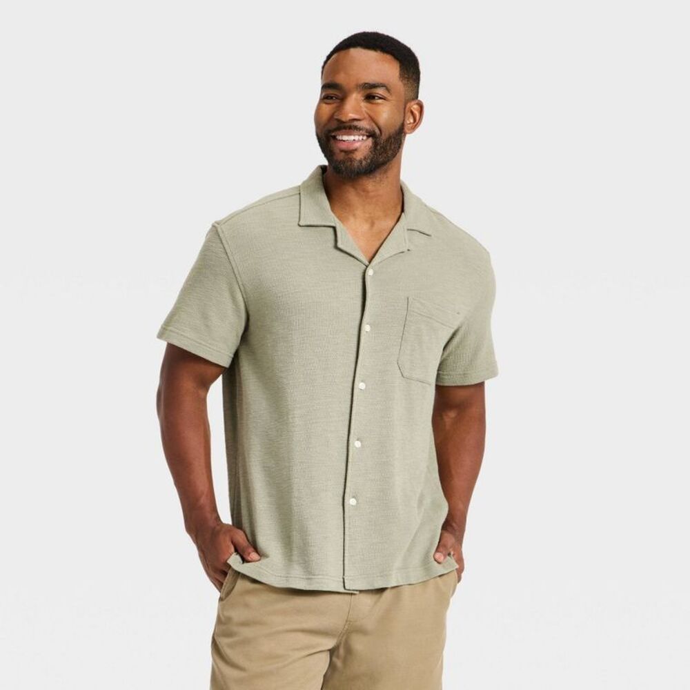 Men's Short Sleeve Knit Camp Shirt - Goodfellow & Co Tan S